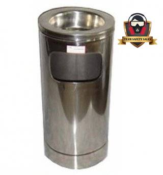 ถังขยะสแตนเลส พร้อมที่เขี่ยบุหรี่ ฝาปั๊ม 10″